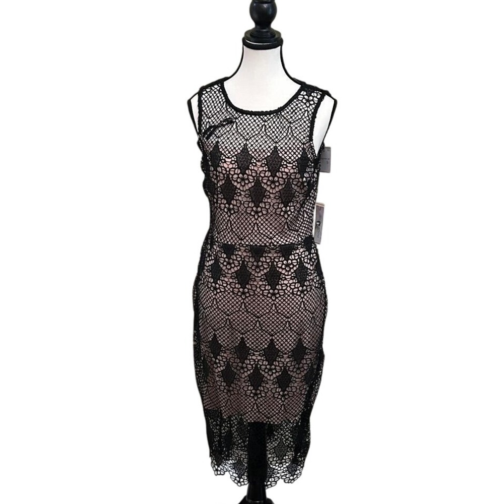 Bisou Bisou Rose Nude‎ Black Lace Sleeveless Cocktail Party Dress - Size 6 NWT